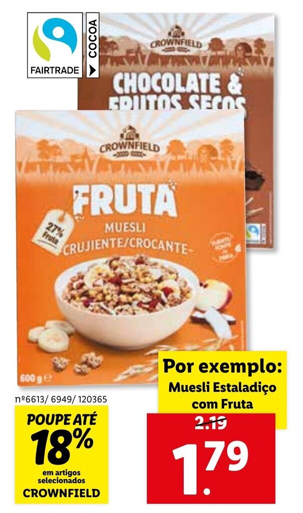 Promoção Crownfield Muesli Estaladiço com Fruta em Lidl