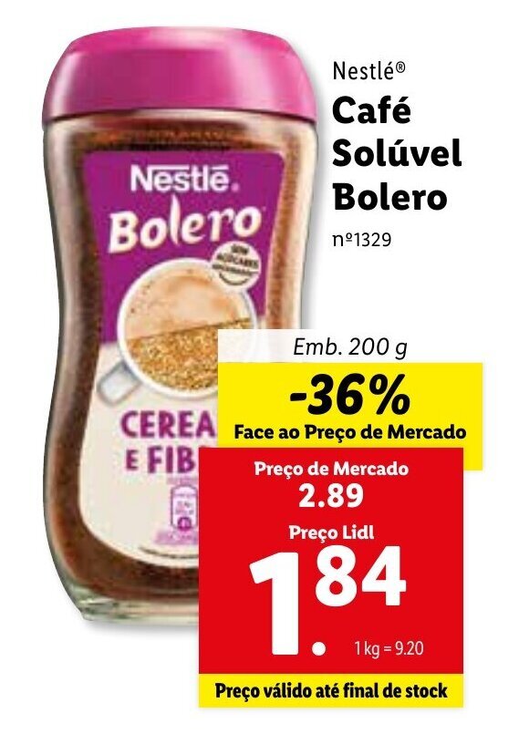 Promoção Nestlé Café Solúvel Bolero 200g em Lidl