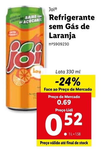 Lidl Joi Refrigerante sem Gás de Laranja 330ml promoção