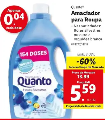 Lidl Quanto Amaciador para Roupa 3,08L promoção