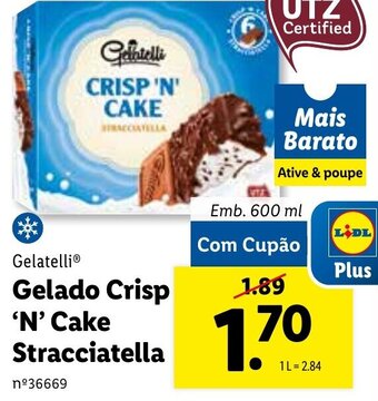 Lidl Gelatelli Gelado Crisp 'N' Cake Stracciatella 600ml promoção