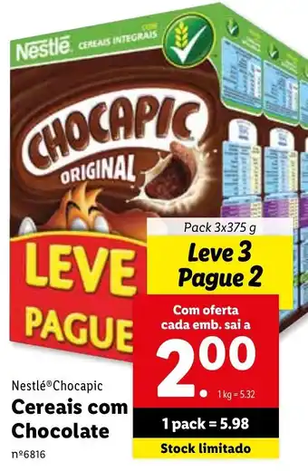 Lidl Nestlé Chocapic Cereais com Chocolate 3 x 375g promoção