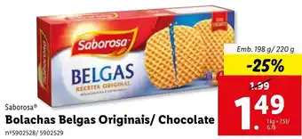 Lidl Saborosa Bolachas Belgas Originais/ Chocolate 198g/220g promoção