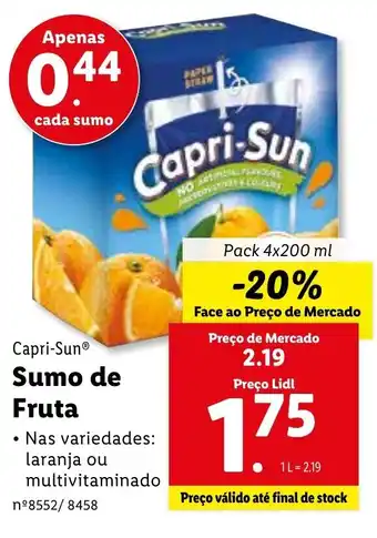 Lidl Capri-Sun Sumo de Fruta 4 x 200ml promoção