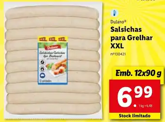 Lidl Dulano Salsichas para Grelhar XXL 12 x 90g promoção