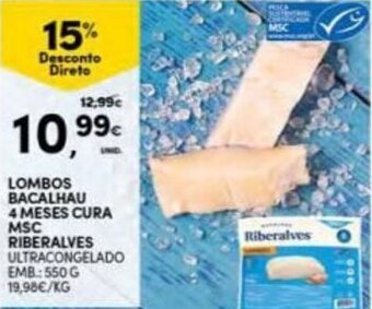 Continente Lombos Bacalhau 4 Meses Cura MSC Riberalves 550g promoção