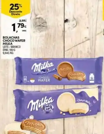 Continente Bolachas Choco Wafer Milka 160g promoção