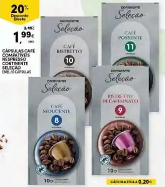 Continente Cápsulas Café Compatíveis Nespresso Continente Poupança 10 Cápsulas promoção