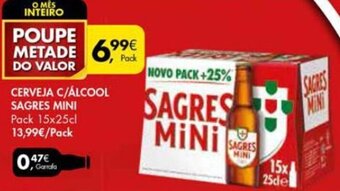 Pingo Doce Cerveja C/ Álcool Sagres Mini 15x25cl promoção