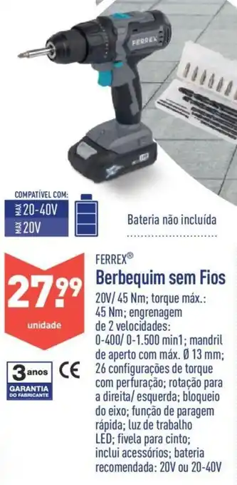 ALDI Ferrex Berbequim sem Fios 20V /45nm promoção