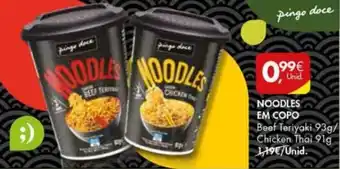 Pingo Doce Noodles em Copo Pingo Doce Beef Teriyaki 93g /Chicken Tahi 91g promoção