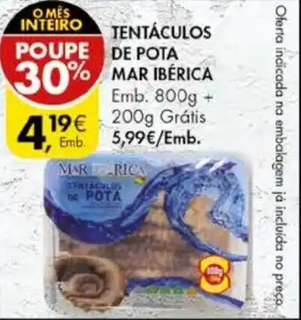 Pingo Doce Tentáculos de Pota Mar Ibérica 800g + 200g Grátis promoção