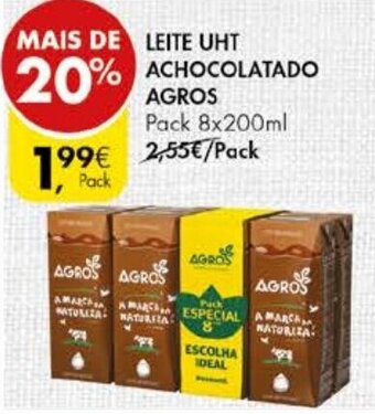 Pingo Doce Leite UHT Achocolatado Agros 8x200ml promoção
