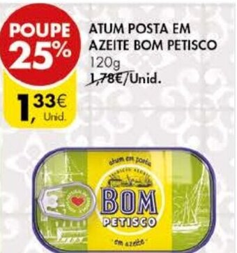 Pingo Doce Atum Posta em Azeite Bom Petisco 120g promoção