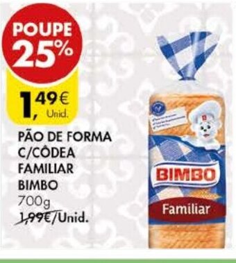 Pingo Doce Pão de Forma C/Côdea Familiar Bimbo 700g promoção