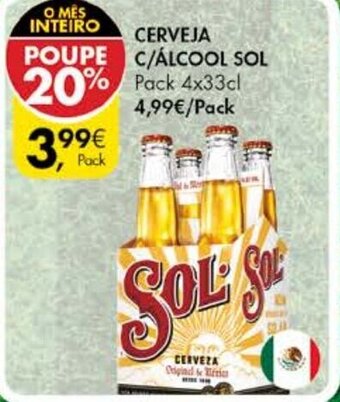Pingo Doce Cerveja C/ Álcool Sol Pack 4x33cl promoção