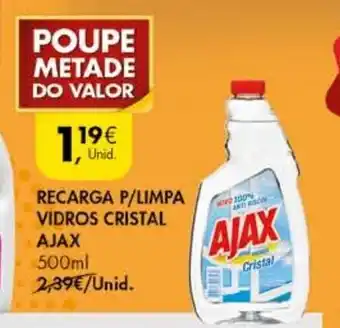Pingo Doce Recarga P/Limpa Vidros Cristal Ajax 500ml promoção