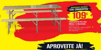 Bricomarché Conjunto Pic-Nic Mesa +2 Bancos Mesa 200x80cm, Banco 200x24,5cm promoção