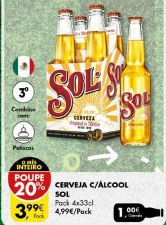 Pingo Doce Cerveja C/ Álcool Sol Pack 4x33cl promoção
