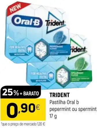 Coviran Trident Pastilhas Oral B Pepermint ou Apermint 17g promoção