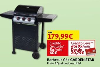 Auchan Barbecue gas garden star preto 3 queimadores promoção