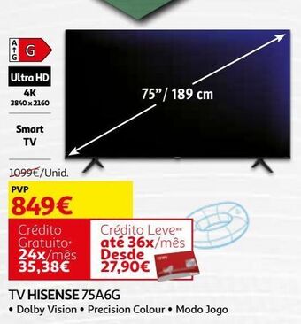Auchan Tv hisense 75a6g promoção