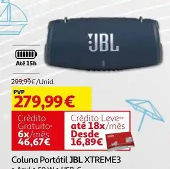 Auchan Coluna portátil jbl: aut. 15h xtreme3 blue promoção