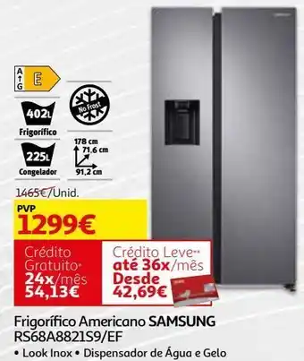 Auchan Frigorifico americano samsung:l.inox rs68a8821s9/ef promoção