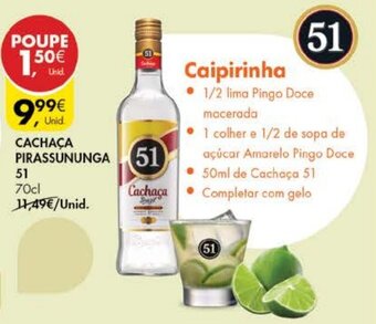 Pingo Doce Cachaça Pirassununga 51 70cl promoção