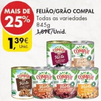 Pingo Doce Feijão/Grão Compal 845g promoção