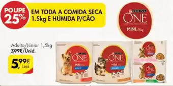 Pingo Doce Comida Seca Húmida p/Cão Adulto/Júnior Purina One 1,5kg promoção