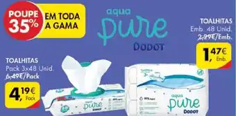 Pingo Doce Toalhitas Aqua Pure Dodot 3x48 unid. promoção