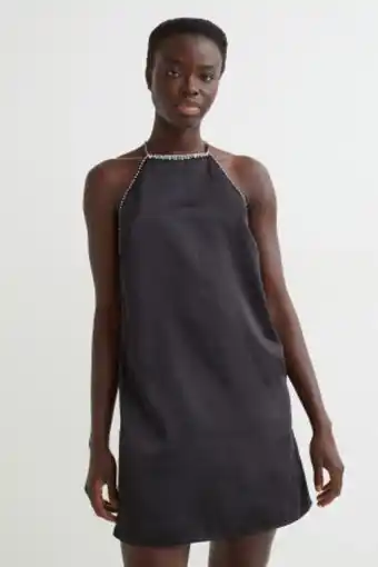 H&M Vestido em cetim com strass promoção