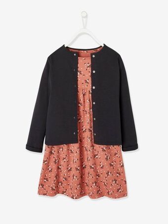 Vertbaudet Conjunto casaco e vestido estampado às flores, para menina... promoção