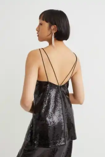 H&M Top de alças com lantejoulas e decote em v promoção