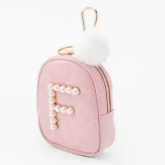 Initial pearl mini backpack keychain - blush, f