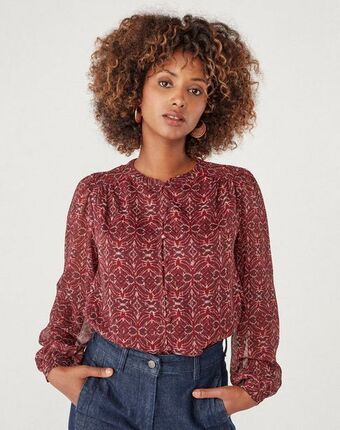 Naf Naf Blusa estampada color granate promoção