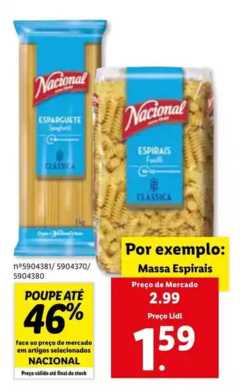 Lidl Nacional Massa Espirais promoção