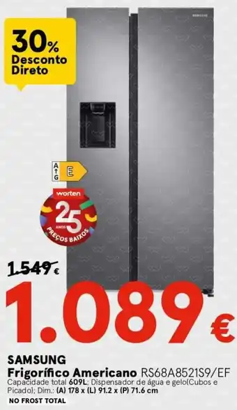 Worten Samsung Frigorifico Americano 609L promoção