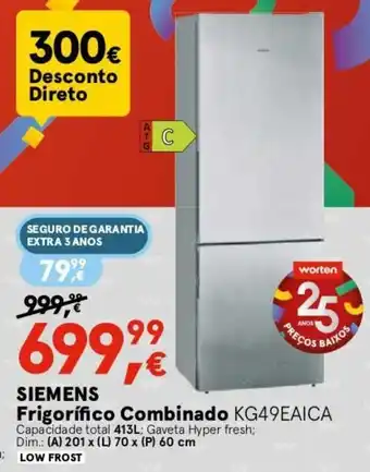 Worten SIEMENS Frigorifico Combinado KG49EAICA promoção