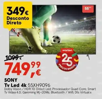 Worten SONY TV LED 4K 65XH9096 promoção