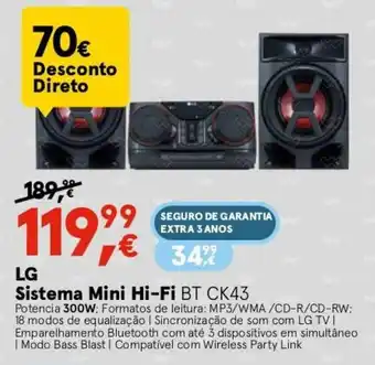 Worten LG Sistema Mini Hi-Fi BT CK43 promoção