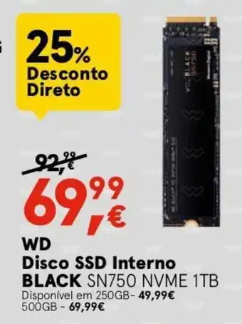 Worten WD Disco SSD Interno Black SN750 NVME 1TB promoção