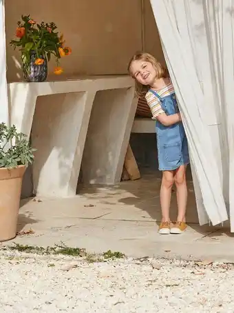 Vertbaudet Jardineiras-calção em ganga leve, para menina - azul medio... promoção