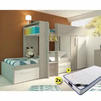 Homy Casa Pack camas sobrepostas com armário capitão jorge (natura e branco) + 2 colchões spring roller 90x190cm promoção