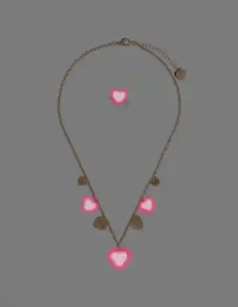 Colar + anel para menina 'shiny hearts', dourado