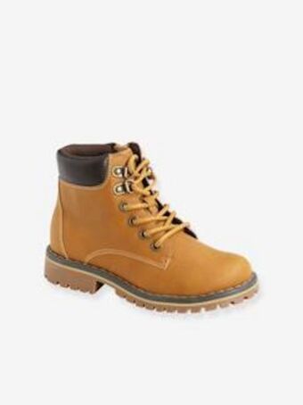Vertbaudet Botas com atacadores + fecho, para menino - bege medio liso promoção