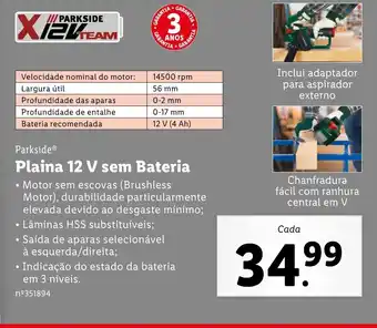 Lidl Parside Plaina 12 V sem Bateria promoção