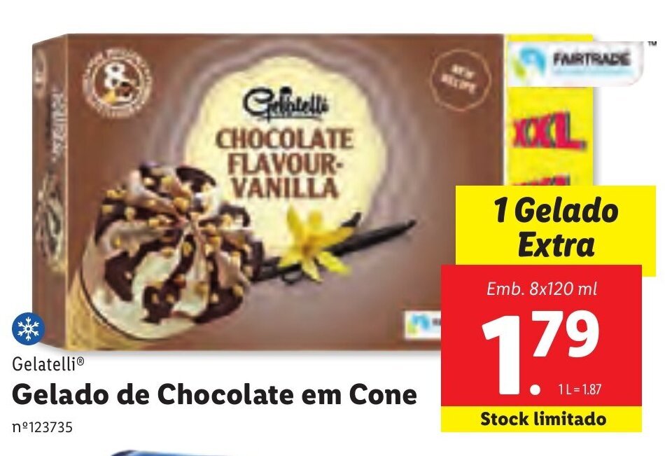 Promoção Gelado de Chocolate em Cone 8x120ml em Lidl