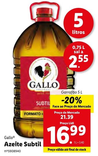 Lidl Gallo Azeite Subtil 5L promoção